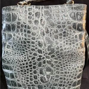 Brahmin Green/Gray Elegant Crocodile-Embossed  Handbag